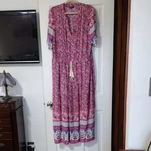Bloom Chic Boho Floral Pink Maxi Dress NWOT